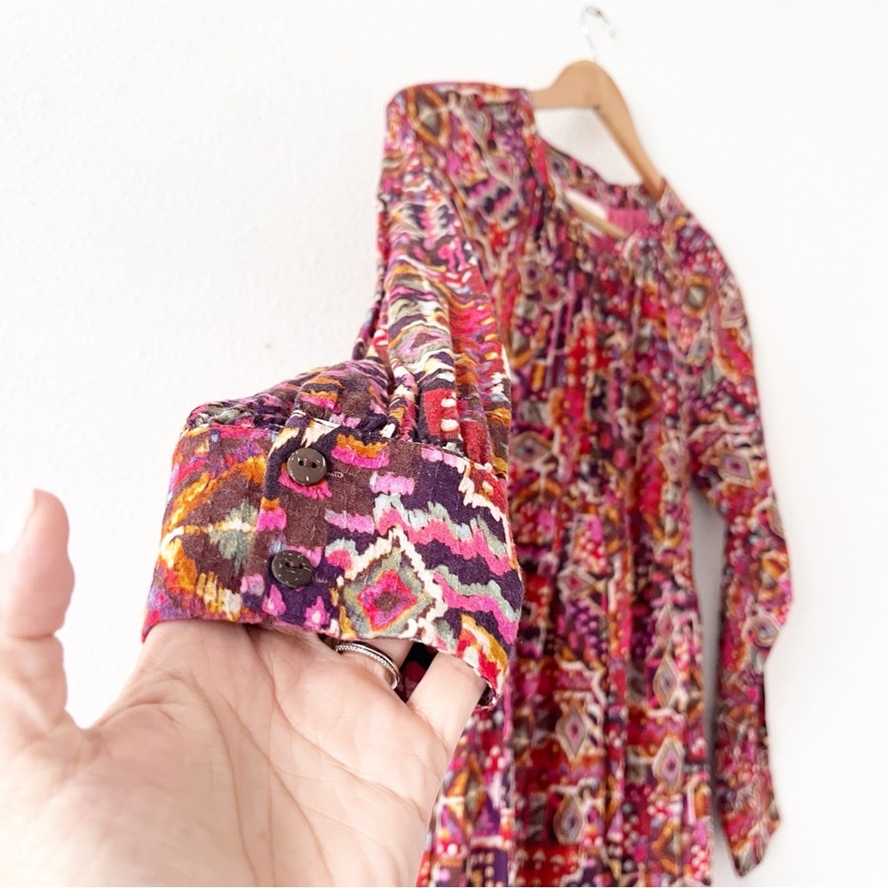 Xirena Lilith Pink Abstract Mini Dress Cotton V-Neck Button Front Boho - Picture 4 of 8